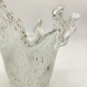 Vintage Hand Blown Splash Vase Clear & White Glass Copper Gold Flecks Aventurine